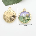 Purple flower DIY pendant with pearl and gold rose relief in 2.4cm by 1.9cm size - 15# Purple+Green (Oval Pearl Alloy Flower) [1.9CM×2.4CM]