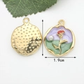 Red rose flower alloy pendant with purple drip oil finish and pearl accent, 2.4cm size - 16# Purple+Green (Round Pearl Red Flower) [1.9CM×2.4CM]