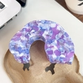 Elegant U-shaped acetate hair claw clip with purple and blue floral marble textures - 9cm / Blue and Purple