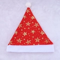 Red plush Christmas hat with gold star patterns and white faux fur trim for holiday parties - Large Pentagram Bronzing Style / Red