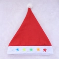 Classic red plush Christmas hat with five colorful star-shaped LED lights and white trim - Colorful Pentagram with Lights / Red