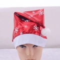 Red plush Christmas hat with LED lights and white snowflake patterns for party festive decor - Red Bright Film Snowflake / Red
