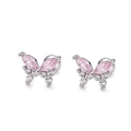 S925 sterling silver butterfly stud earrings with pink marquise zircon and screw backs - 925 Silver / Pink Butterfly Style (E02080)