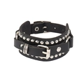 Punk style multilayer black PU leather bracelet with silver rivets and double buckles - Multi-Layer Rivet Adjustable Style / Black