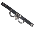 Punk black leather bracelet with heart locket charm and silver chains in gothic style - Heart Lock And Chain Pendant Style / Black