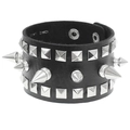 Black punk gothic leather bracelet with silver square studs and metal cone spikes - Square Buckle And Spike Style