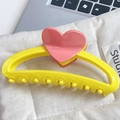 Large yellow heart hair claw clip for thick hair with glossy pink heart accent - 13cm / Bright Yellow / Microsoft - Background Keyboard Area - Brand Logo