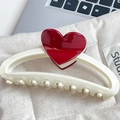 Creamy white 13cm heart hair claw clip with a large red heart for thick hair styling - 13cm / Creamy White