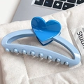 Large light blue heart hair claw clip with dark blue heart detail on a laptop bag - 13cm / Sky Blue
