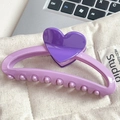 Large purple heart-shaped hair claw clip in glossy resin on a beige canvas background - 13cm / Creamy Purple