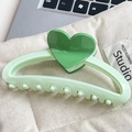 Large mint green heart claw clip with glossy finish and strong teeth for hair - 13cm / Matcha Green