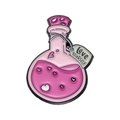 Pink potion bottle enamel pin with Love Yourself tag and heart detail in black metal - XZ8675 Pink Heart Love yourself