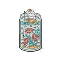 Broche en émail représentant un chat pêcheur sur un bocal avec des poissons rouges - Style de Bocal en Verre Chat Pêcheur (XZ9971)