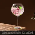 Calice da vino dipinto a mano in stile vintage con motivo floreale rosa e stelo - Floreale rosa