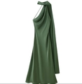 Elegantes moosgrünes Seidensatin-Halterkleid mit raffiniertem, drapierendem Banddetail - Dunkelgrün