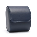 Portable navy blue leather watch travel case with secure snap closure and stitching - 1 Slot / Dark Blue Smooth Texture