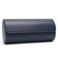 Deep blue leather cylindrical watch travel case with contrast stitching and premium finish - 3 Slots / Dark Blue Smooth Texture