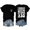 Rückansicht eines schwarzen T-Shirts mit weißem I Might Be A Handful Print und zerrissenen Jeans - S / Schwarz (Weißer Druck)