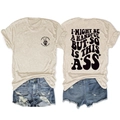 Beige grafisch T-shirt en versleten denim shorts set met I Might Be a Handful slogan - S / Zand (Zwarte Print)