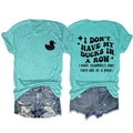 Mint green t-shirt with funny duck slogan and distressed denim shorts summer set - S / Deep Water Blue (Black Print)