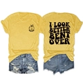 Front and back detail of a yellow graphic T-shirt with 'I Look Better Bent Over' print - Yellow (Black Print)