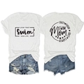 Détail de T-shirts en coton blanc avec lettrage Crazy Proud Always Loud et Swim Mom imprimé - Blanc (Police Noire)