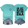 Ensemble t-shirt bleu Tiffany Band Mom Era et short en jean vieilli à plat - Bleu Eau Profonde (Imprimé Noir)