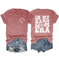 T-shirt chiné rouge Band Mom Era avec motif note de musique et graphique au dos - Or Rose (Imprimé Blanc)