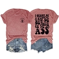 Set aus rotem Grafik-T-Shirt und Denim-Shorts mit markantem Aufdruck auf dem Rücken - S / Roségold (Schwarzer Druck)