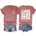 Red heather t-shirt with I LOOK BETTER BENT OVER print on back and chest icon - Rose Gold (White Print)
