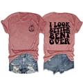 Detail of burgundy heather t-shirt with back text print and distressed denim shorts - Rose Gold (Black Print)