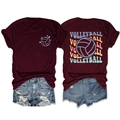 Ensemble t-shirt volley bordeaux et short en jean avec vue de face et de dos - S / Rouge vin (Impression blanche)
