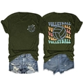 Détails recto-verso du t-shirt de volleyball vert olive avec imprimés rétro - S / Vert armée (Impression blanche)
