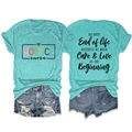 T-shirt turquoise Hospice Nurse avec motif cœur léopard et texte au dos du vêtement - Bleu Eau Profonde (Graphique Noir)
