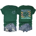 T-shirt volleyball vert foncé avec imprimé graphique au dos et étoiles sur la poitrine - S / Vert vintage (Impression blanche)