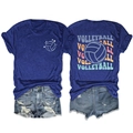 Détail de l'imprimé volleyball double face sur t-shirt bleu marine et short en jean - S / Bleu vintage (Impression blanche)