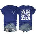 Vue recto et verso du t-shirt bleu marine Band Mom Era avec motifs de notes de musique - Bleu Rétro (Impression Blanche)