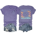 Ensemble t-shirt violet imprimé volley-ball avec short en jean et motif au dos - S / Violet (Impression blanche)