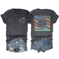 Vues avant et arrière d'un t-shirt gris chiné avec imprimé volleyball vintage - S / Gris chiné (Impression blanche)