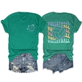 Vue avant et arrière d'un t-shirt de volleyball vintage vert foncé en coton - S / Vert encre (Impression blanche)