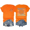 Vue avant et arrière d'un t-shirt orange avec motif de volley-ball et impression de qualité - S / Orange (Impression noire)