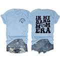 T-shirt bleu clair Band Mom Era avec motif note de musique et short en jean - Bleu Clair (Impression Noire)
