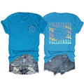 Détails recto-verso d'un t-shirt de volleyball et short en jean style délavé vintage - S / Bleu lac (Impression noire)