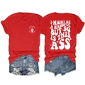 Flache Darstellung von rotem T-Shirt mit Rückenprint und Distressed Denim Shorts - S / Rot (Weißer Druck)
