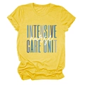Close-up of yellow T-shirt with Intensive Nurse Care Unit text print detail - Yellow