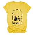 Detail of yellow cotton T-shirt featuring black nature graphic and worship slogan print - S / Yellow (Black Letters)