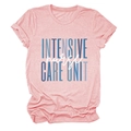 Detail of Intensive Nurse Care Unit text on heather pink cotton crewneck t-shirt - Pink
