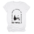 Detailed view of mountain and star print on white cotton crew neck graphic t-shirt - S / White (Black Letters)