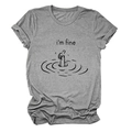 Λεπτομέρεια γκρι βαμβακερού T-shirt με μινιμαλιστική στάμπα i'm fine γραφικών - S / Σκούρο Γκρι (Μαύρα Γράμματα)