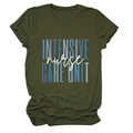 Detail of olive green t-shirt with Intensive Care Unit nurse print on soft cotton fabric - Army Green